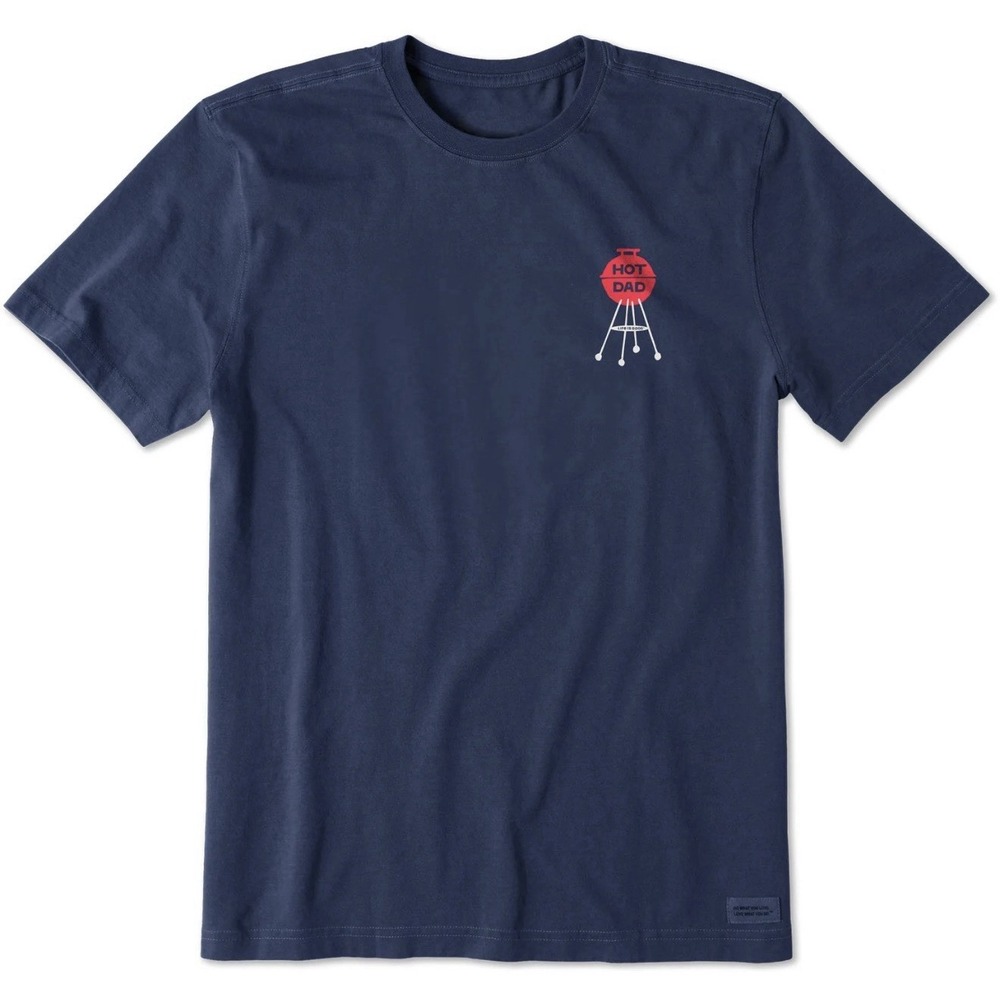 Life Is Good Men's Hot Dad Grill Short Sleeve Tee Navy Blue Red Graphic Large